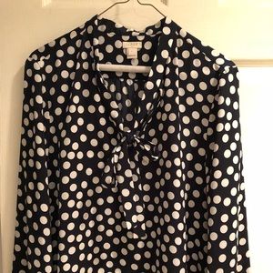 Navy blue and white polka dot Jcrew blouse